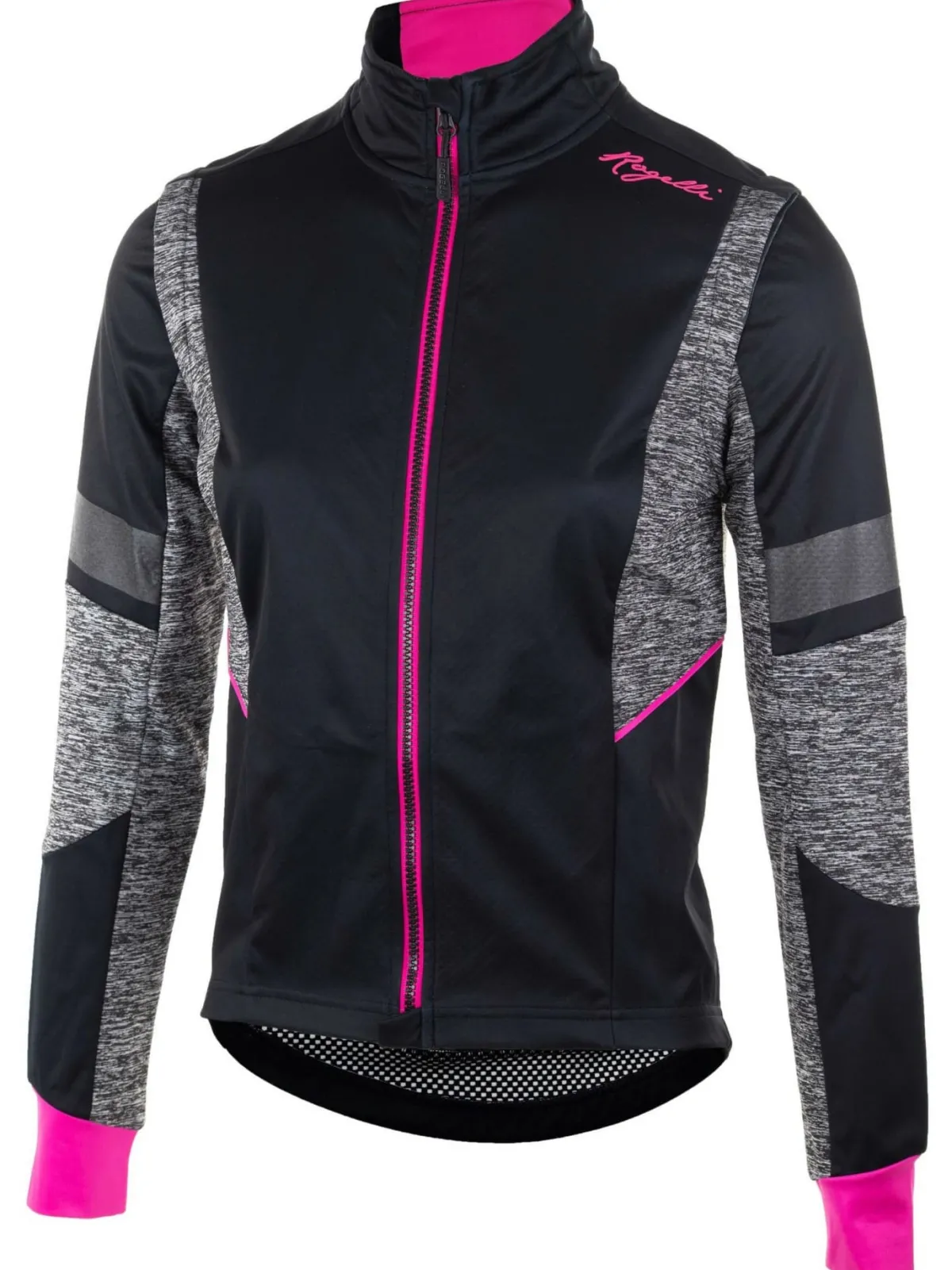 Rogelli Łyżworolki | Wszystkie Produkty<DamskakurtkasoftshellowaBLISSzoddychającympanelemtylnym,czarno-szarazróżowymielementamiodblaskowymi